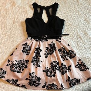Crystal Doll Black and Pink Floral Mini Dress